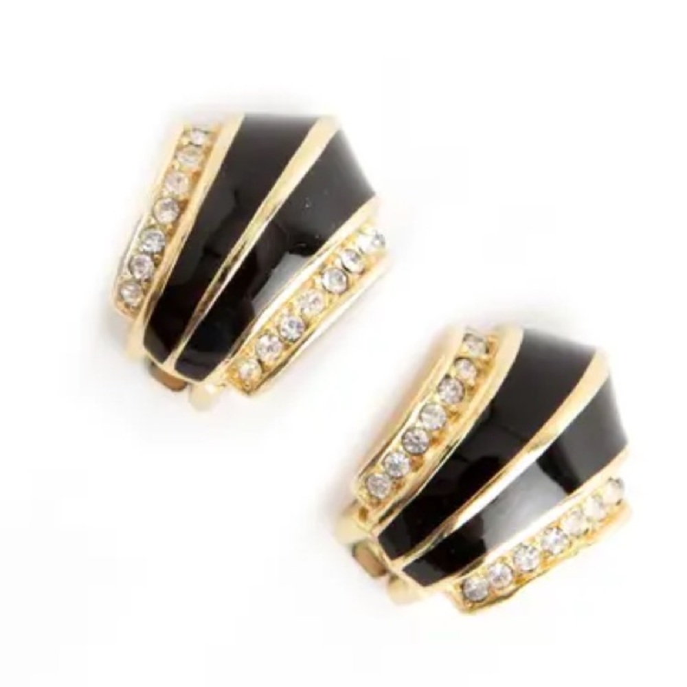 Christian Dior Black & Gold Pristine Clip On Earrings